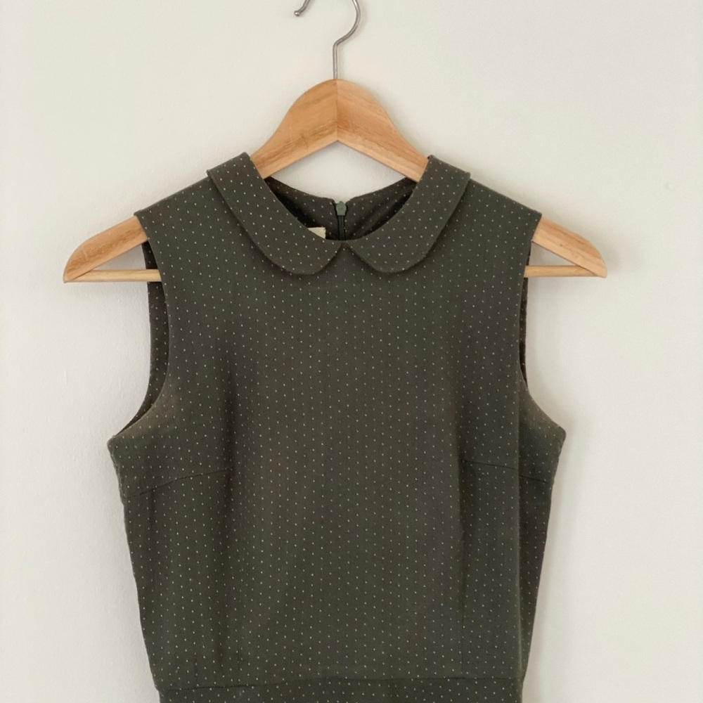 Darling Olive Green Wool Gabardine Sleeveless Peter Pan Collar Mini Dress XS - Picture 4 of 4